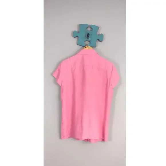 Talbots Pleated Pink Top 100% Linen Short Sleeve Medium - Picture 8 of 9